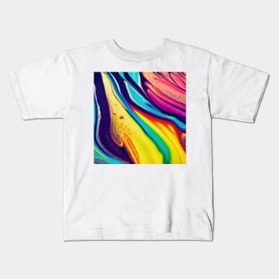 Liquid Colors Flowing Infinitely - Heavy Texture Swirling Thick Wet Paint - Abstract Inspirational Rainbow Drips Kids T-Shirt